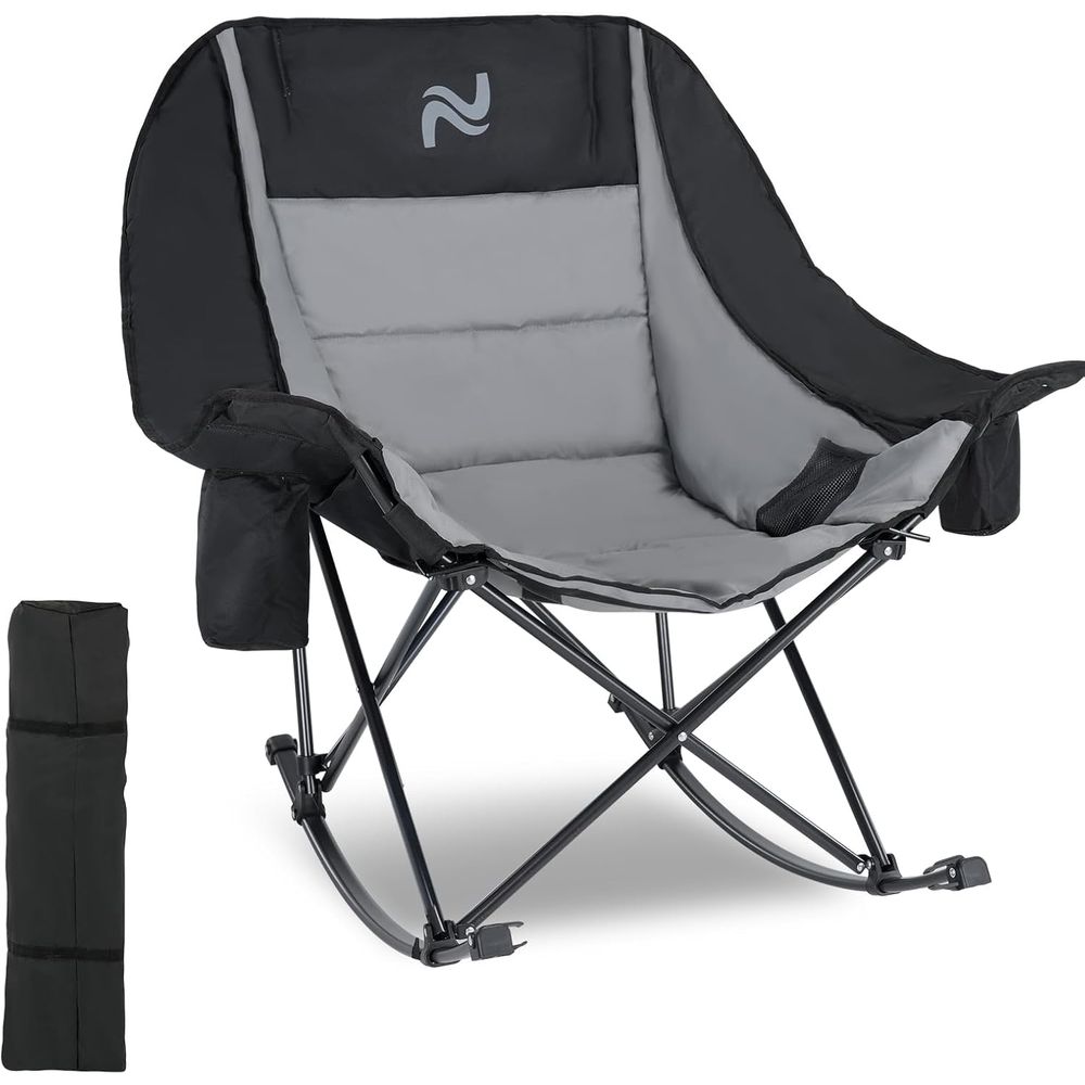 Outdoor Camping Rocking Chair - クーラーバッグ付きポータブル屋外ロッキングチェア - 耐荷重400ポンド、600D生地、簡単折りたたみパッド入りロッカー、パティオ、芝生、キャンプに最適