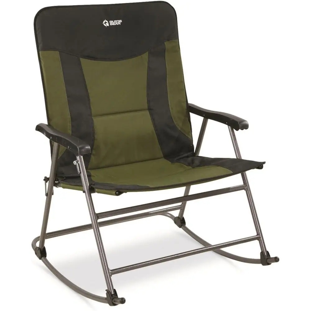Outdoor Camping Rocking Chair - 特大サイズ600ポンド耐荷重ポータブルロッキングキャンプチェア、ハンターグリーン/ブラックの大人用耐久性のある屋外用ロッカー（ハンターグリーン/ブラック）