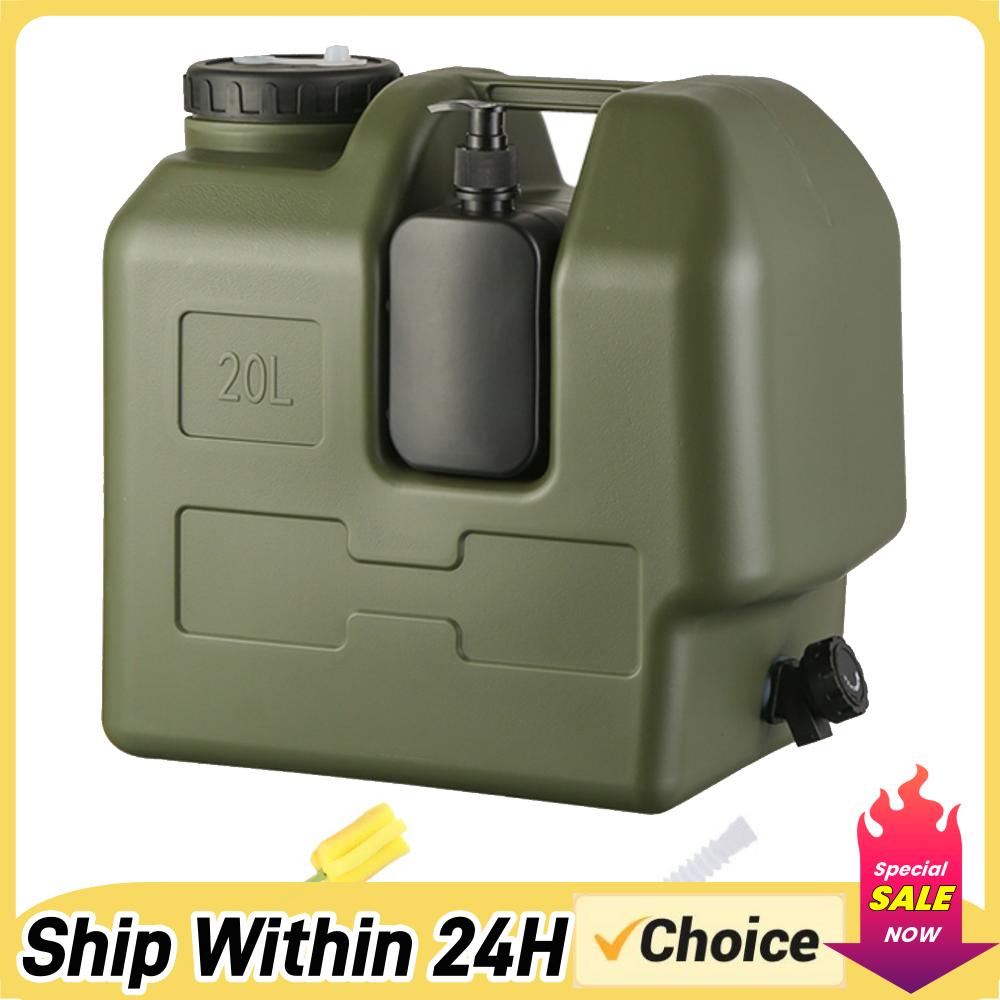 Outdoor Camping Water Tank - 15/20L ポータブルキャンプ用ウォータージャグ、蛇口とソープディスペンサー付き、BPAフリーの水タンク、屋外キャンプや車用の水貯蔵タンク