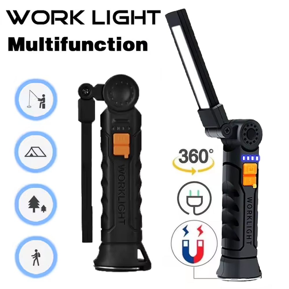Outdoor Camping Accessories - ポータブル COB LED 懐中電灯 USB 充電式トーチ、磁気緊急作業灯、内蔵バッテリー付き、アウトドアキャンプ用