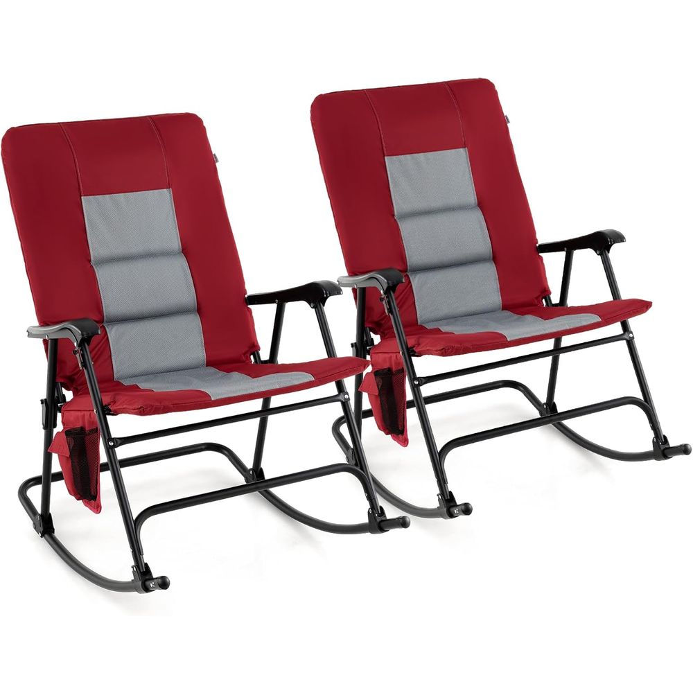 Outdoor Camping Rocking Chair - 特大パッド入り屋外ロッキングチェア、金属フレーム付き、パティオ、キャンプ、旅行に最適、耐荷重500ポンド、レッド