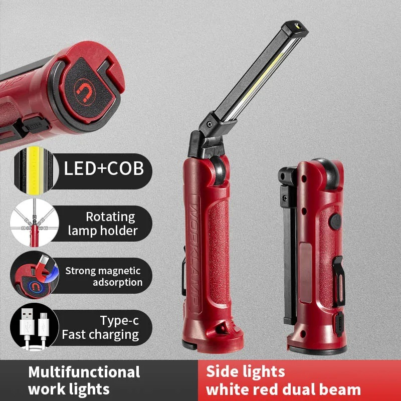 Outdoor Camping Accessories - COB LED ワークライト充電式折りたたみ懐中電灯屋外キャンプ車修理照明ポータブルランプ磁気吊り下げフック付き