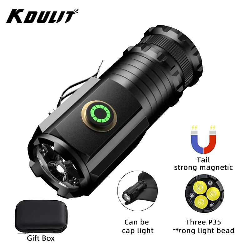 Outdoor Camping Adventure - 強力なミニ LED 懐中電灯超高輝度アルミポケットトーチ充電式防水ハイキングキャンプフラッシュライトマグネット付き