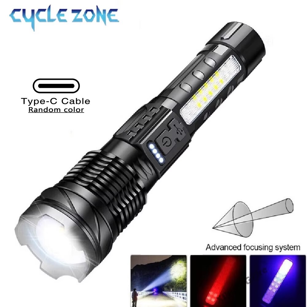 Outdoor Camping Zone - XHP50 懐中電灯 ズーム可能な懐中電灯 強力な手持ち照明 夜間作業 緊急トーチ