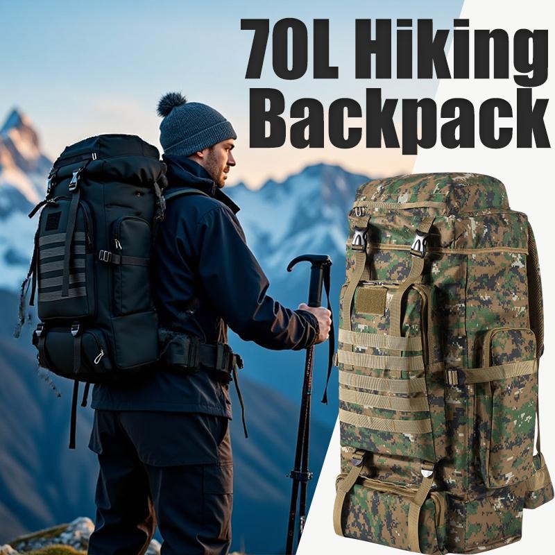 Outdoor Camping Backpack - 70L プロフェッショナルハイキングバックパック 大容量 人間工学に基づいた耐荷重性 登山リュックサック 防水アウトドアキャンプバッグ