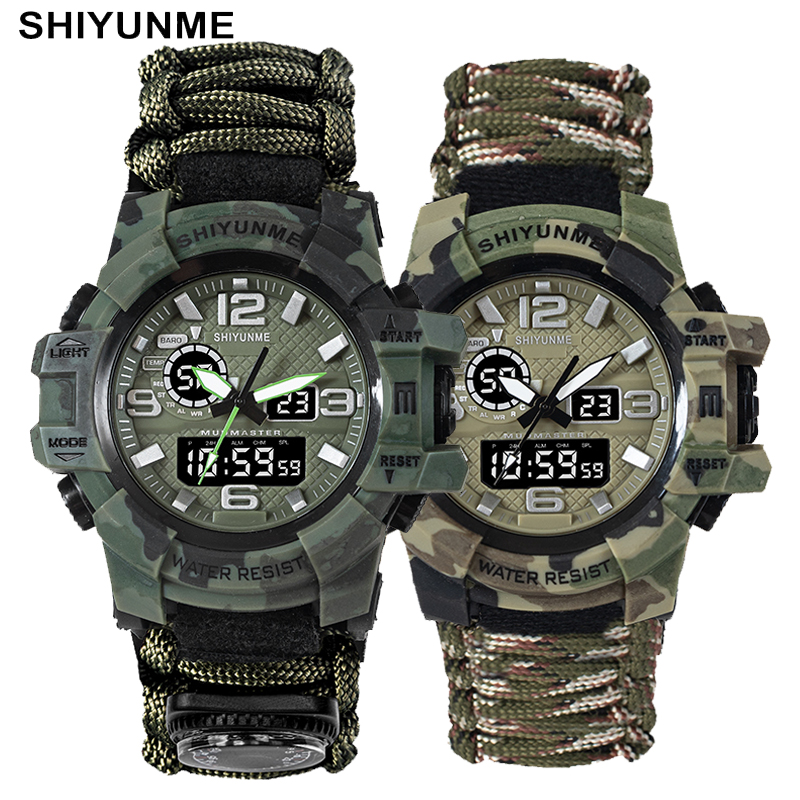 Outdoor Camping Zone - Shiyunme-メンズgスタイルミリタリースポーツウォッチ、防水LEDデジタルウォッチ、アウトドアキャンプコンパス、温度計、クォーツ腕時計