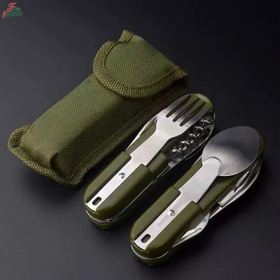 Outdoor Camping World - キャンプ用品 5-in-1 ステンレス製トラベルセット、多機能折りたたみ式アウトドア食器
