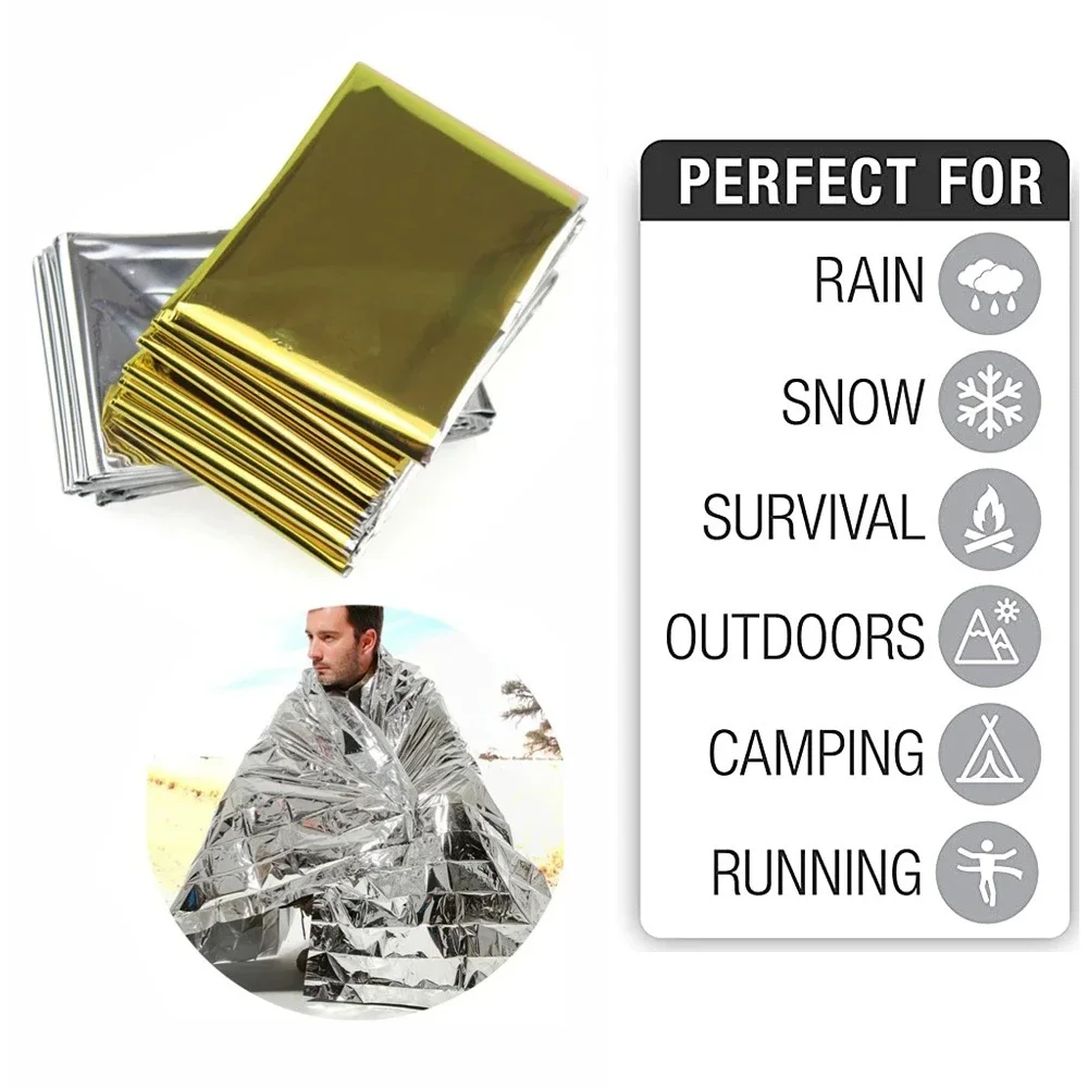 Outdoor Camping Carpet - 5 個緊急サーマルブランケット折りたたみ防水防風サンシェードレスキューブランケット屋外サバイバル応急処置キャンプマットパッド