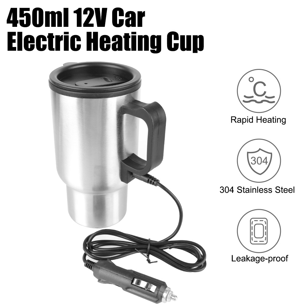 Outdoor Camping Kettle - 電気加熱カップ,断熱ケトル,ステンレス鋼,電気自動車用,水,コーヒー,牛乳,キャンプ,旅行,12v,450ml