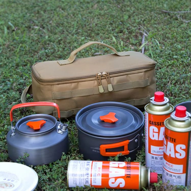 Outdoor Camping World - オックスフォード布製調理器具収納バッグ、ダブルジッパー、ハンドル付き、大容量、キャンプやハイキングに最適
