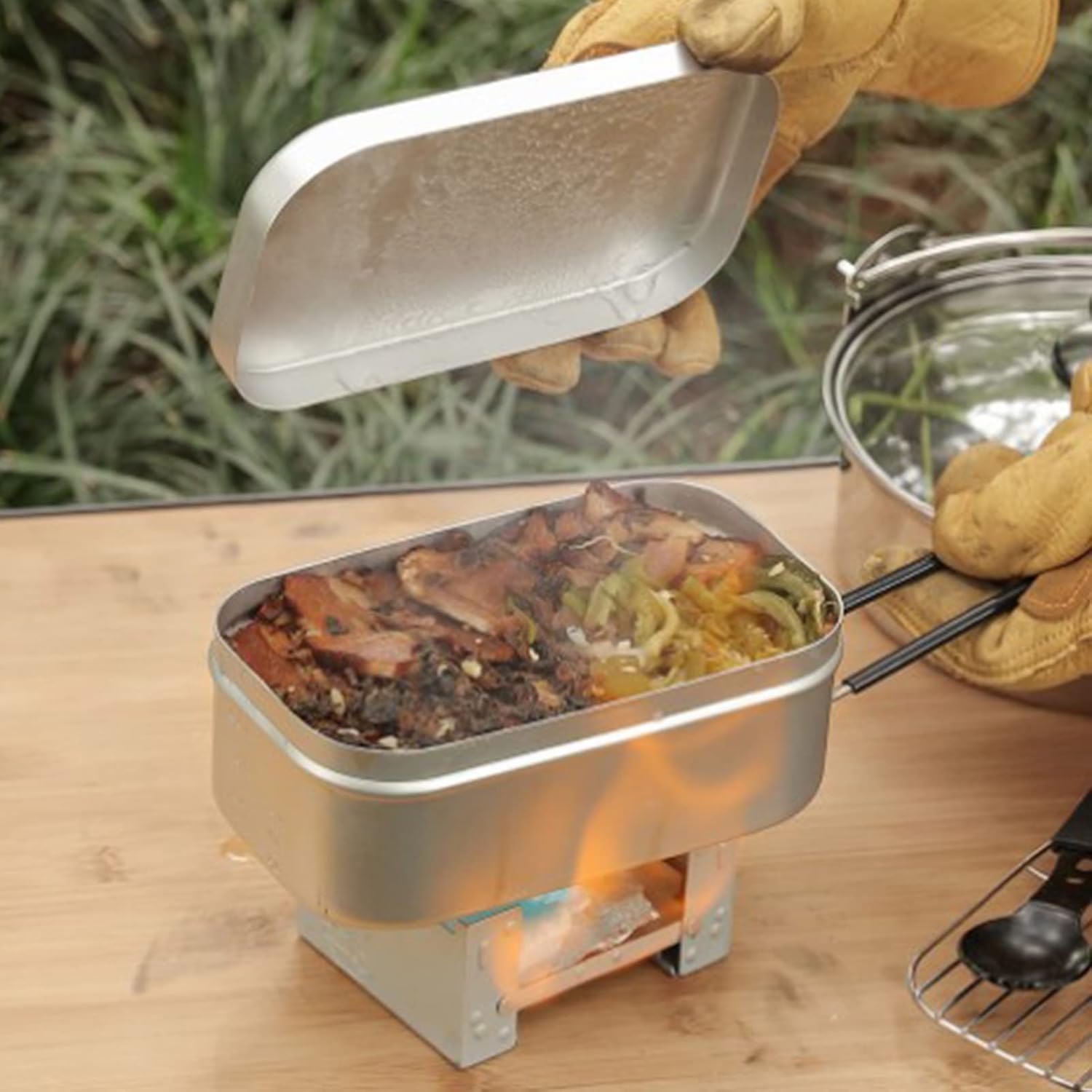 Outdoor Camping World - 折りたたみ弁当箱ハンドル、大人用ランチコンテナ、アルミキャンプ調理器具、ピクニック、キャンプ、ハイキング用ランチボックス