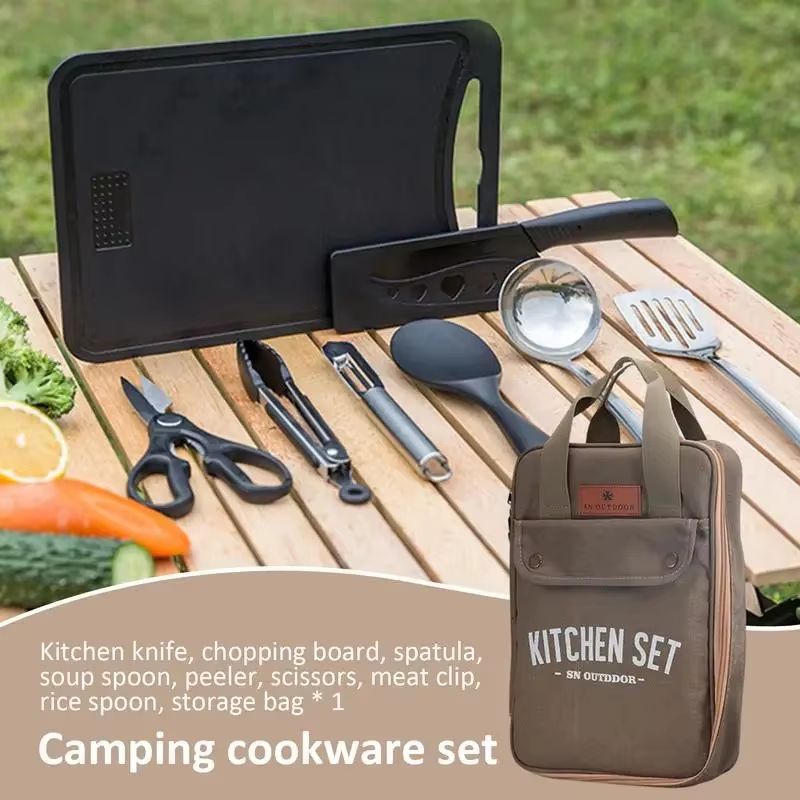 8 個キャンプキッチン調理器具セットポータブルバッグアウトド - Outdoor Camping World のレビューと価格
