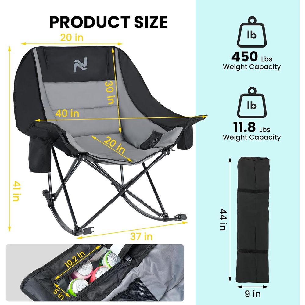 クーラーバッグ付きポータブル屋外ロッキングチェア - 耐荷重 - Outdoor Camping Rocking Chair のレビューと価格