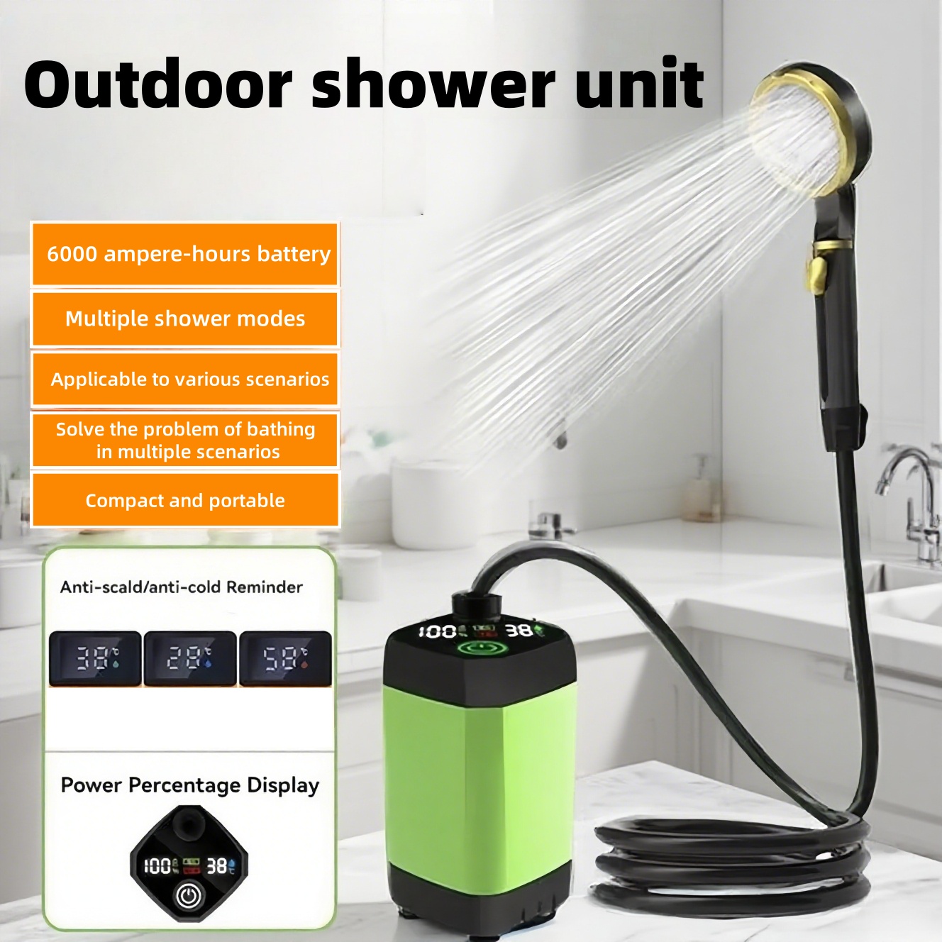 ポータブル屋外電気シャワーユニット、長時間バッテリー駆動、キ - Outdoor Camping Accessories のレビューと価格
