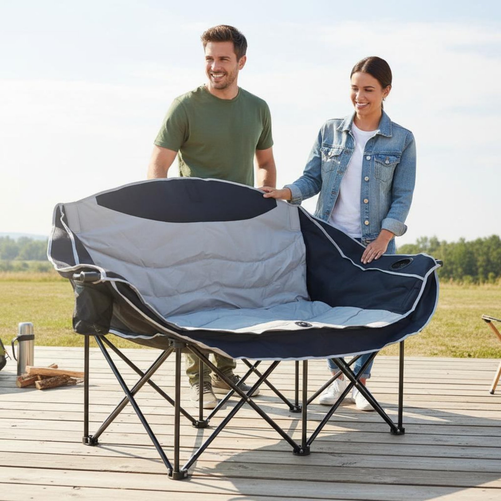 ダブルキャンプチェア 折りたたみ式キャンプ用ラブシート 2人 - Outdoor Camping Meals のレビューと価格