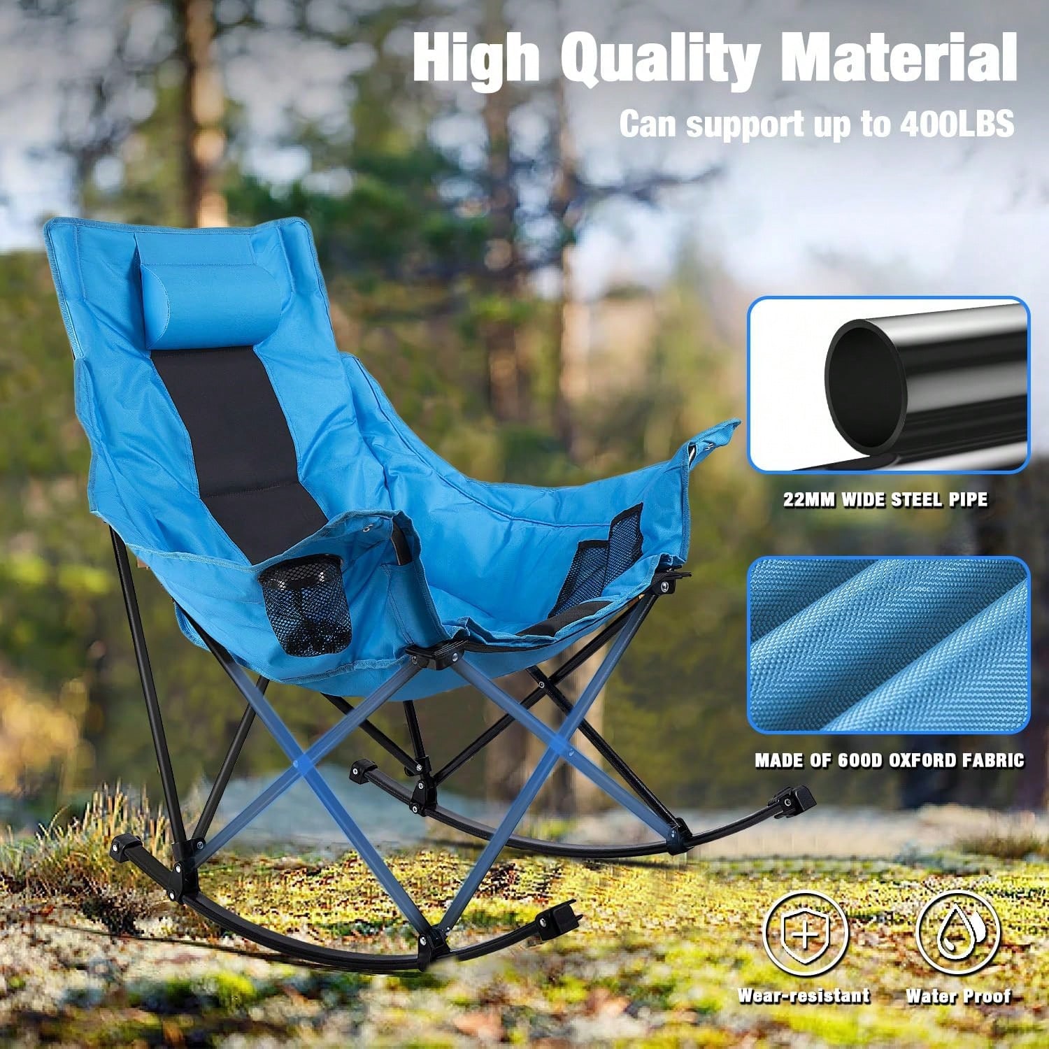 大人用折りたたみ式ロッキングキャンプチェア – カップホルダ - Outdoor Camping Rocking Chair のレビューと価格