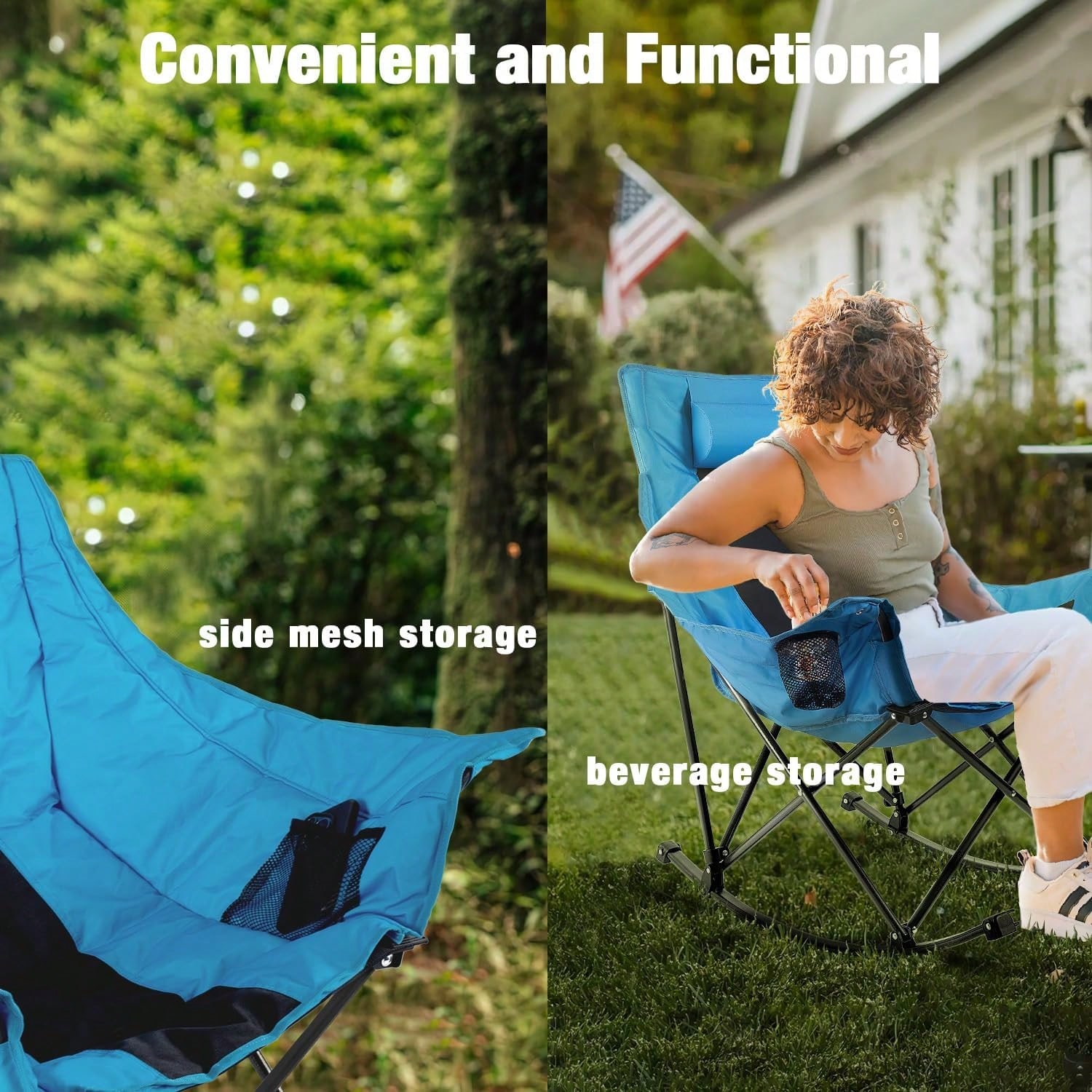 大人用折りたたみ式ロッキングキャンプチェア – カップホルダ - Outdoor Camping Rocking Chair のレビューと価格
