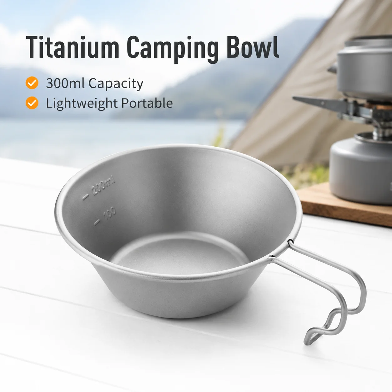 チタン製シエラボウル 軽量キャンプカップ 固定ハンドル付き  - Outdoor Camping Meals のレビューと価格