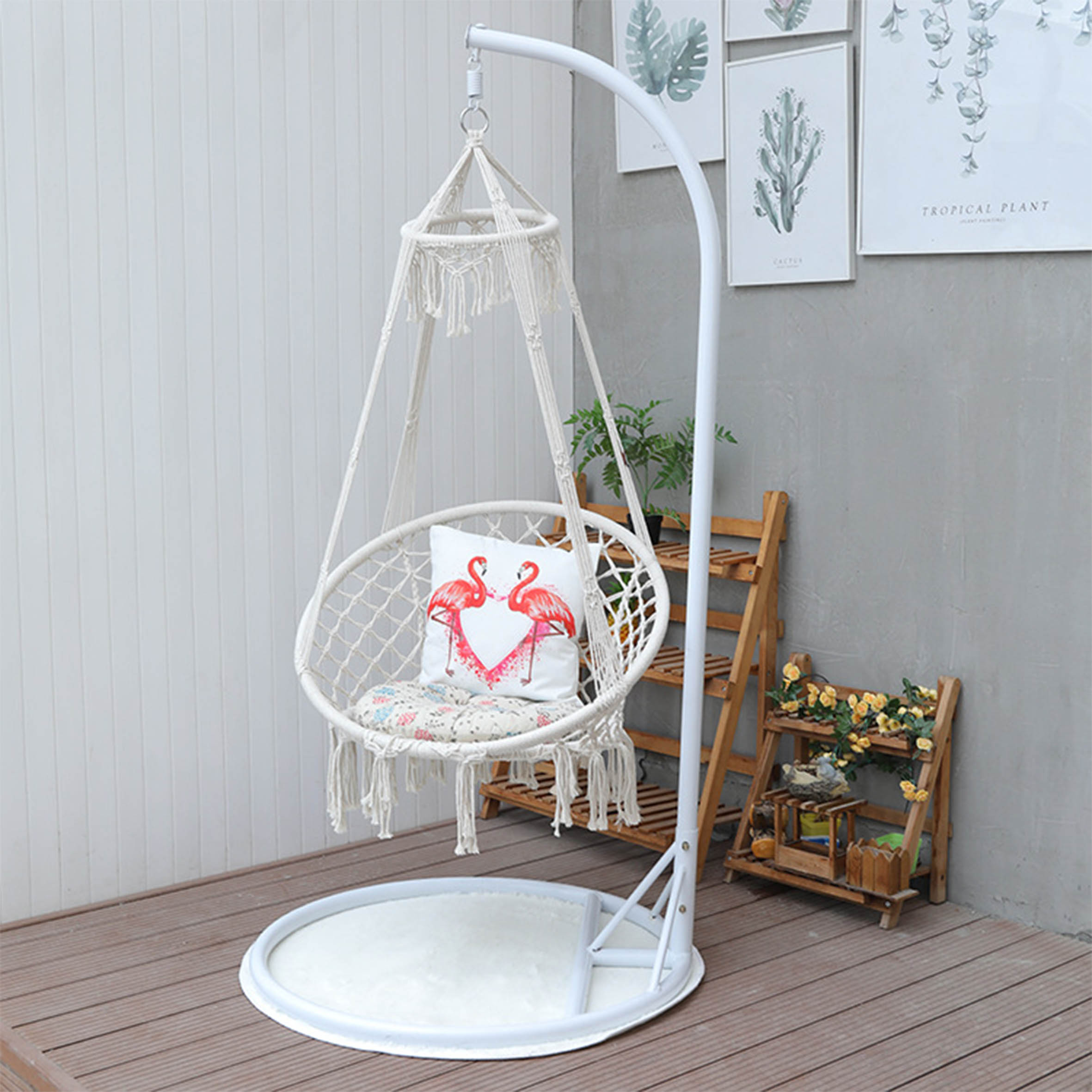 3人掛けガーデンラタンロープスイングチェアパティオハンモック - Outdoor Camping Rocking Chair のレビューと価格