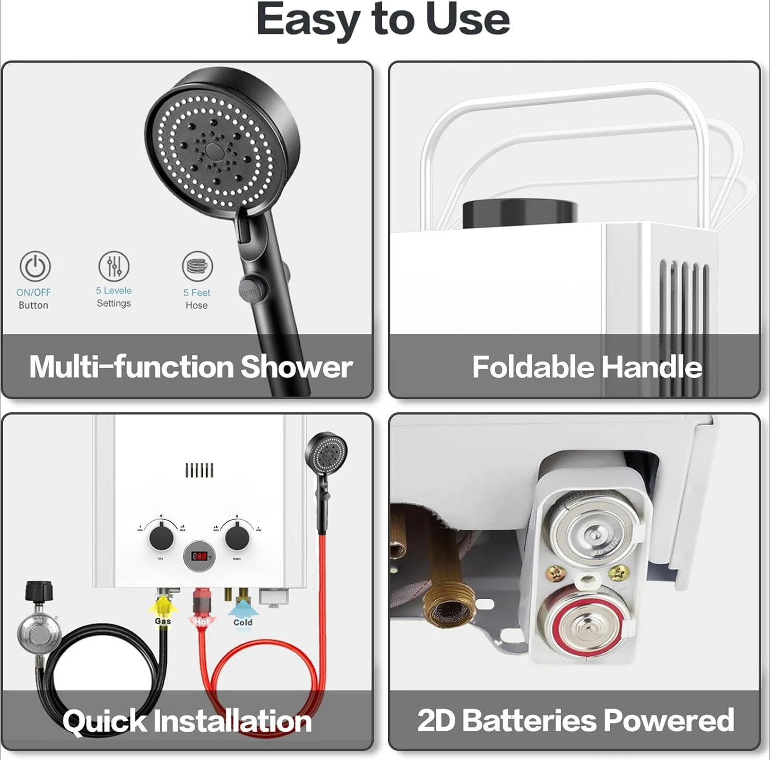 ハンドルと過熱保護機能付きプロパンタンクレス給湯器、RVキャ - Outdoor Camping Hot Water Shower のレビューと価格
