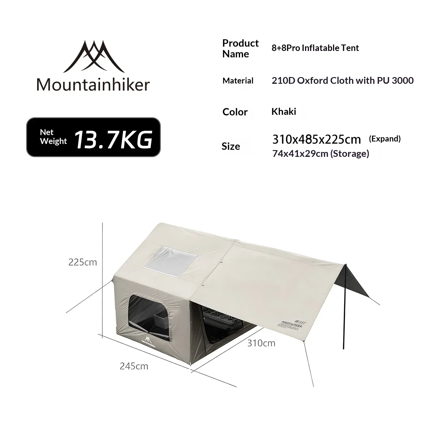 8+8 ㎡   マウンテンハイカー インフレータブルキャンプ - Outdoor Inflatable Camping Tent With Air Pump のレビューと価格