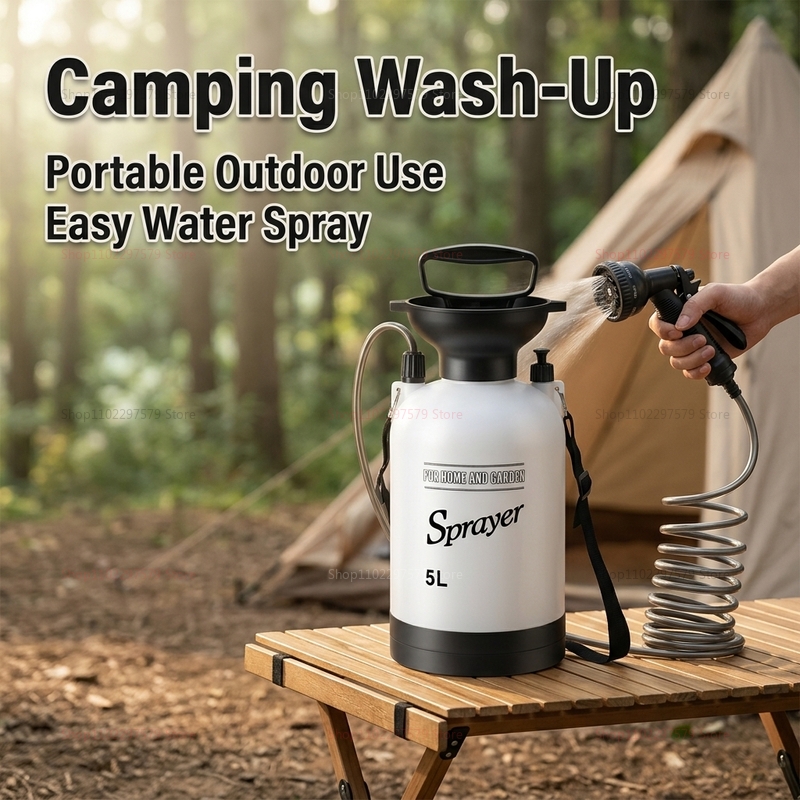 ポータブルキャンプシャワー 5L 手動ポンプ式給水システム  - Outdoor Camping Backpack のレビューと価格