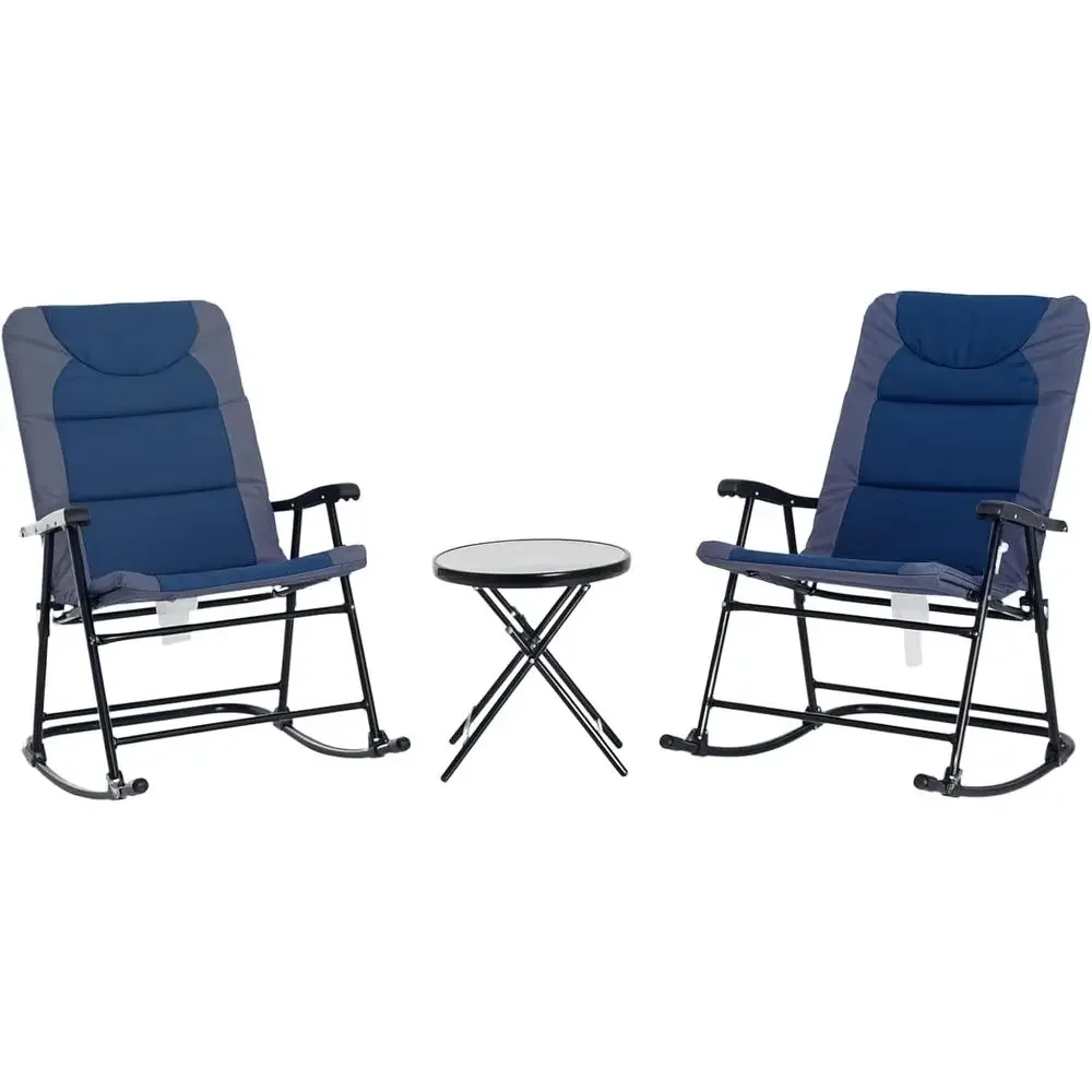 ネイビーブルーの3ピース屋外パティオ家具セット、ガラス製コー - Outdoor Camping Rocking Chair のレビューと価格