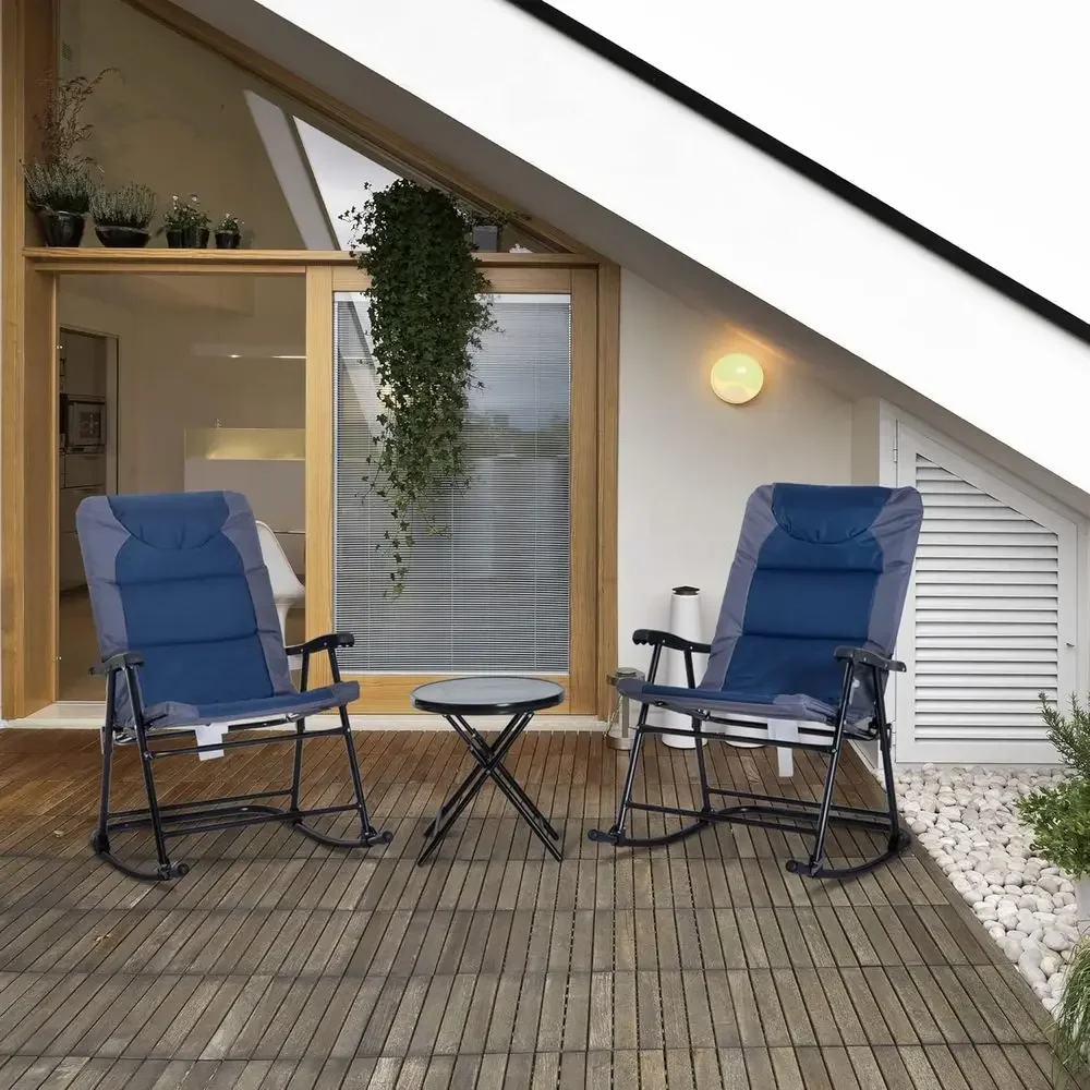ネイビーブルーの3ピース屋外パティオ家具セット、ガラス製コー - Outdoor Camping Rocking Chair のレビューと価格