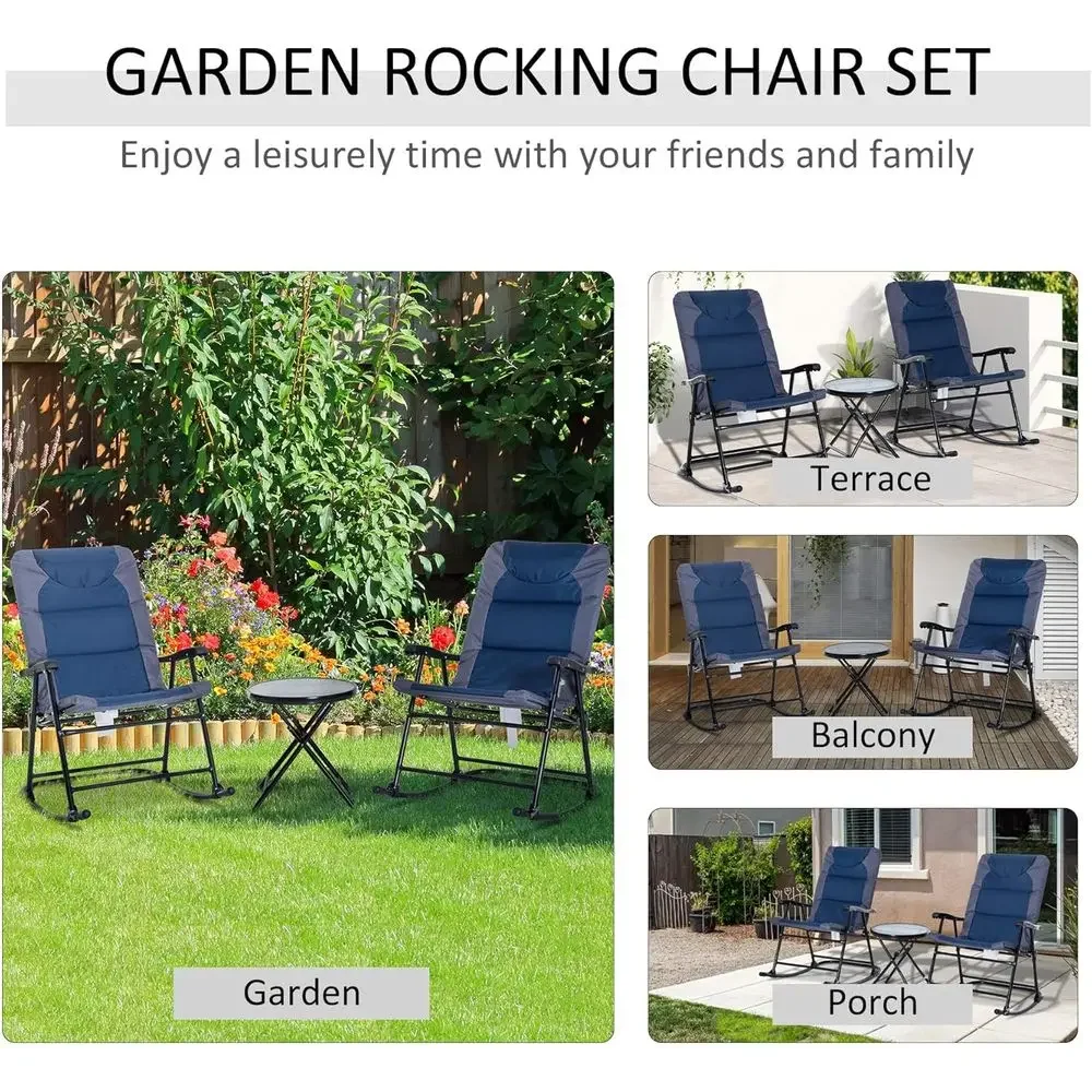 ネイビーブルーの3ピース屋外パティオ家具セット、ガラス製コー - Outdoor Camping Rocking Chair のレビューと価格