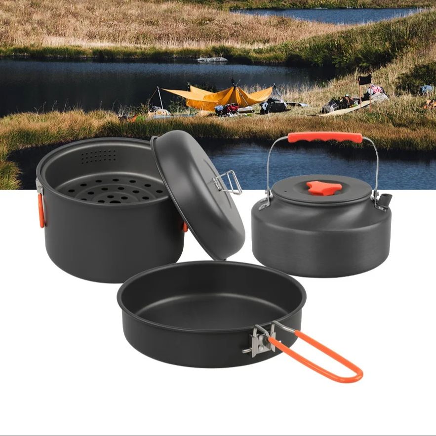 屋外調理器具セット、キャンプ調理鍋、ケトル、蒸し器、フライパ - Outdoor Camping Kettle のレビューと価格