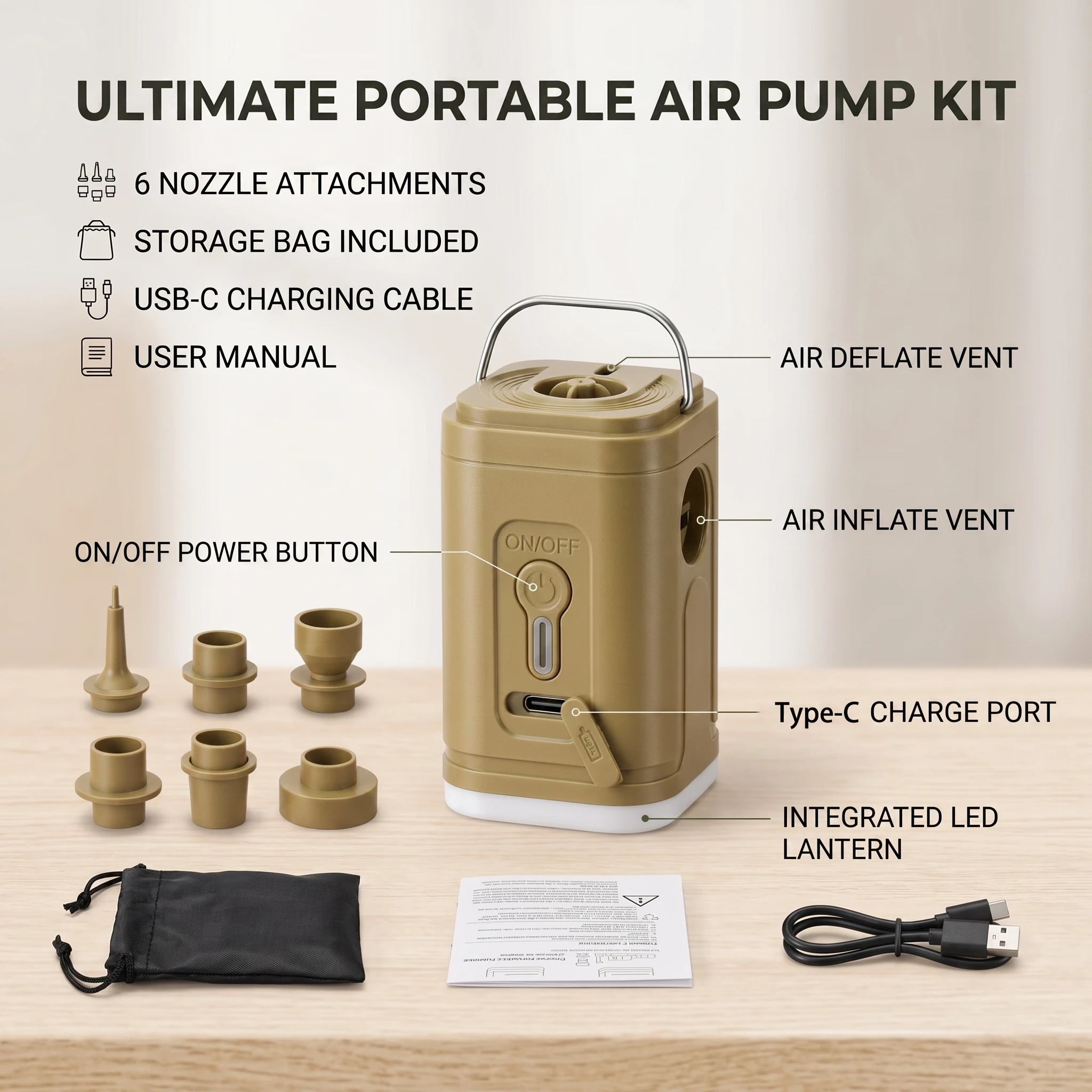 超小型ミニワイヤレスエアポンプ USB-C充電式 1200m - Outdoor Inflatable Camping Tent With Air Pump のレビューと価格