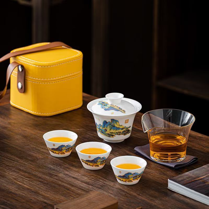 トラベルジェイドホワイト磁器茶器セット、功夫茶器、茶醸造用ケ - Outdoor Camping Kettle のレビューと価格