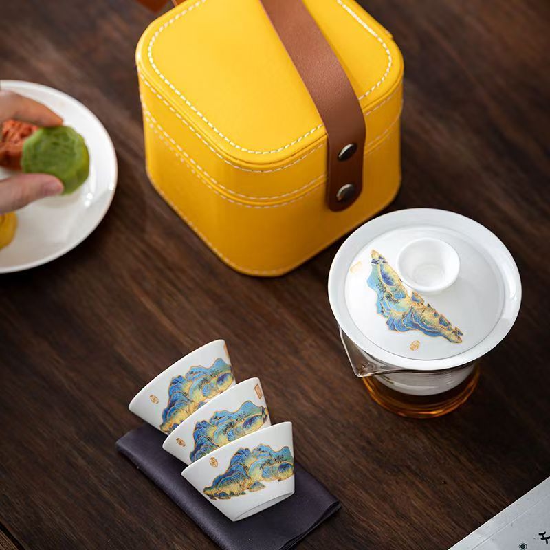 トラベルジェイドホワイト磁器茶器セット、功夫茶器、茶醸造用ケ - Outdoor Camping Kettle のレビューと価格