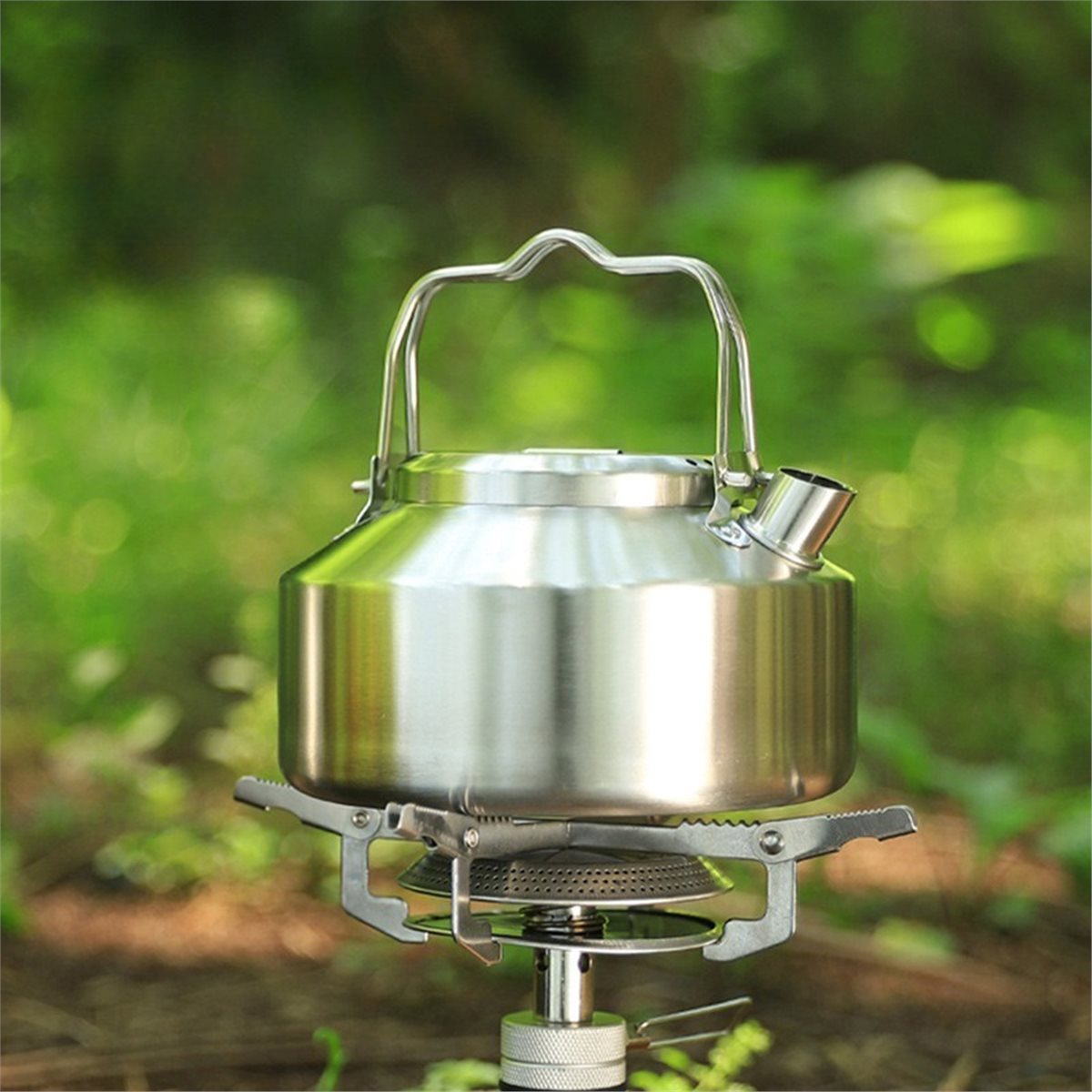 人気のステンレス製ダブルハンドルウォーターケトル1.3Lポー - Outdoor Camping Kettle のレビューと価格