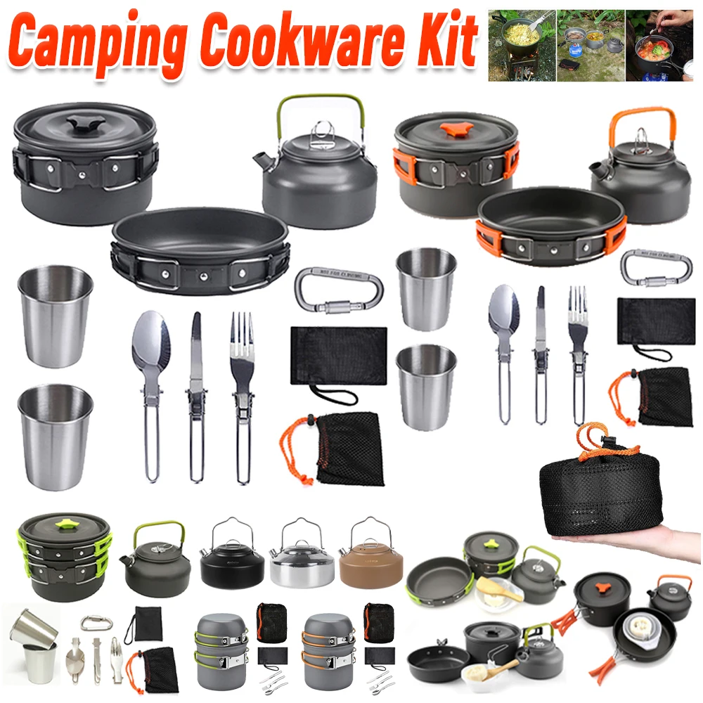 キャンプ調理器具キット ケトル ポット パン クックセット  - Outdoor Camping Kettle のレビューと価格