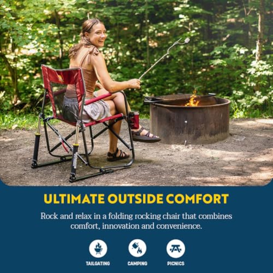 フリースタイルロッカーキャンプチェア（屋外用）グレーのスチー - Outdoor Camping Rocking Chair のレビューと価格