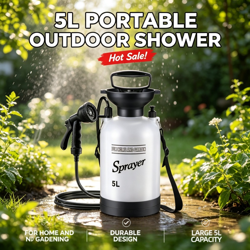 5L携帯用キャンプシャワー手動圧力噴霧器、調整可能なノズル付 - Outdoor Camping Accessories のレビューと価格