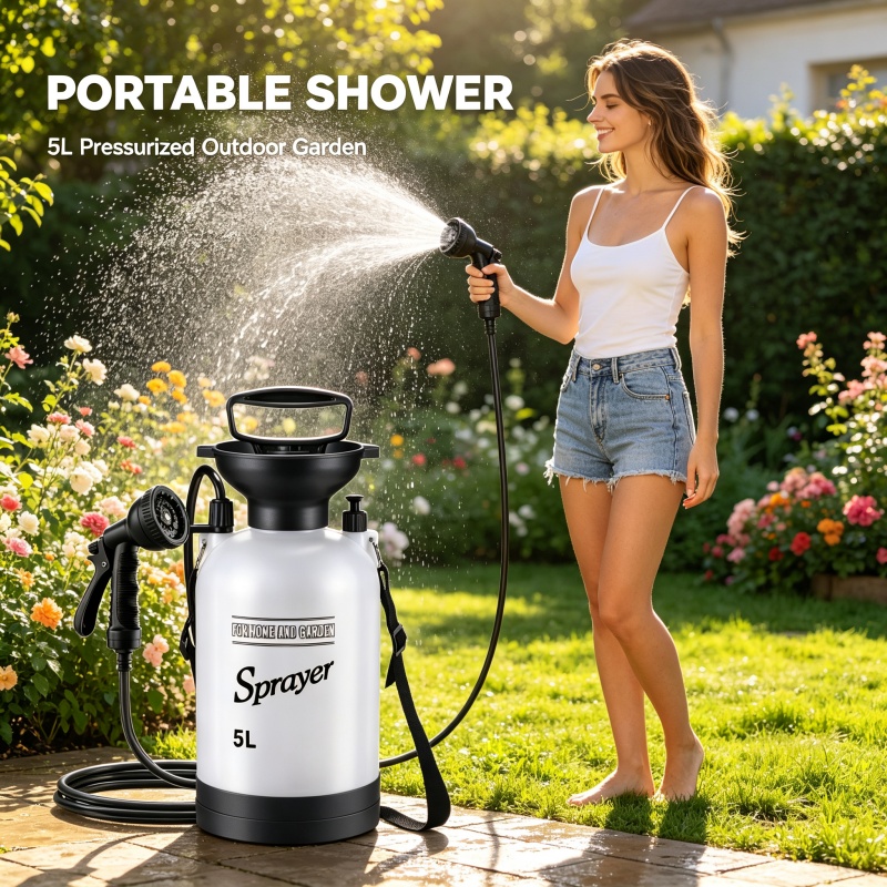 5L携帯用キャンプシャワー手動圧力噴霧器、調整可能なノズル付 - Outdoor Camping Accessories のレビューと価格